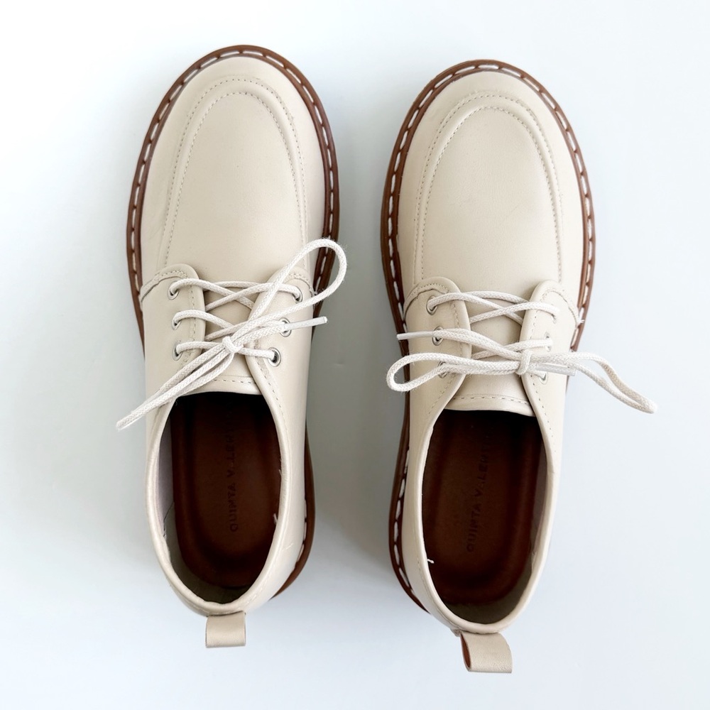 Cream Leather Lace Up Boots Minimal Capsule Wardrobe EU 38 US 7.5 NWT